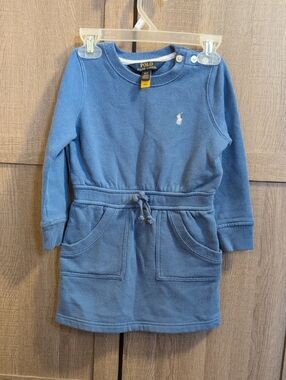 Ralph Lauren Blue Sweatshirt Dress with Pockets ,Size 4T